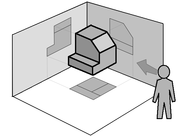 33 Figura 9.5- Posição do observador em relação ao plano de projeção. Na Figura 9.5 podemos observar alguns conceitos básicos de projeções.
