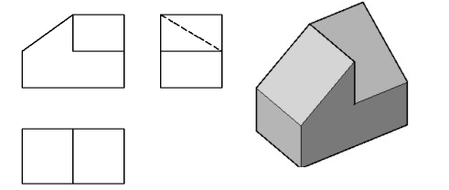 45- Desenhe a perspectiva isométrica que representa a peça representada pelas 3