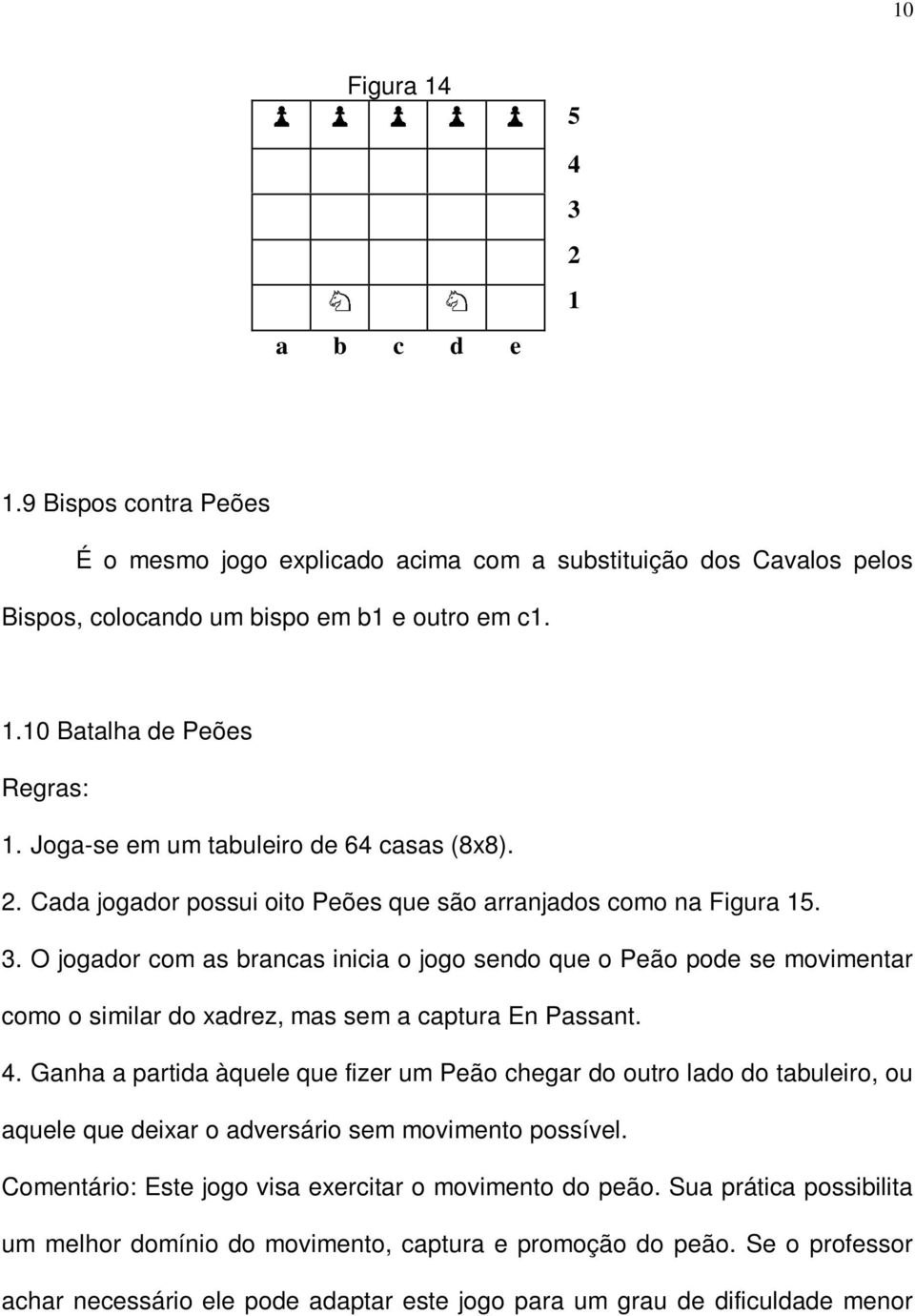 . O jogador com as brancas inicia o jogo sendo que o Peão pode se movimentar como o similar do xadrez, mas sem a captura En Passant. 4.