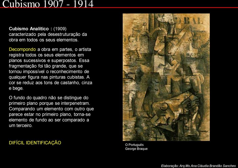 Essa fragmentação foi tão grande, que se tornou impossível o reconhecimento de qualquer figura nas pinturas cubistas.