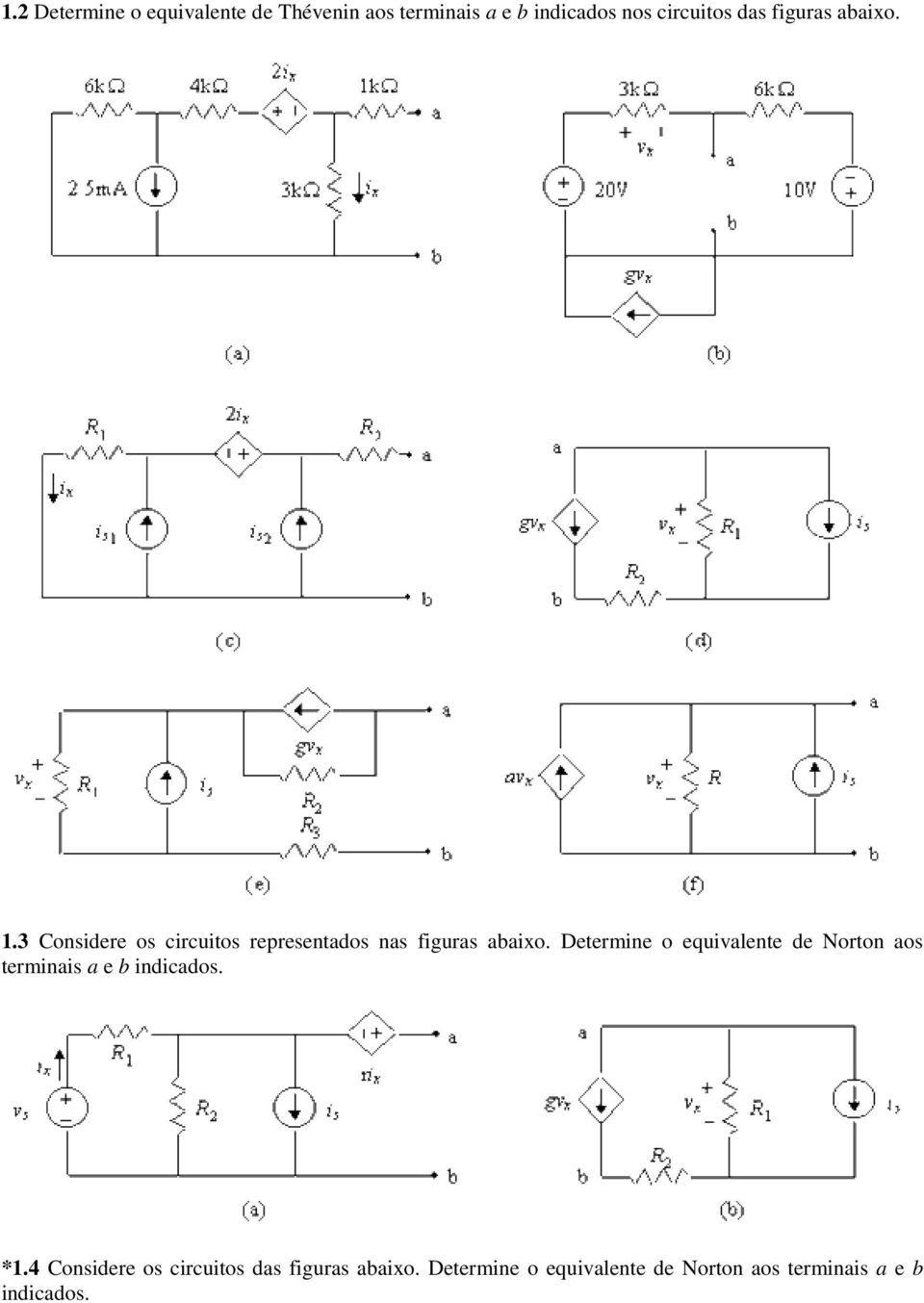 Determine o equivalente de Norton aos terminais a e b indicados. *1.