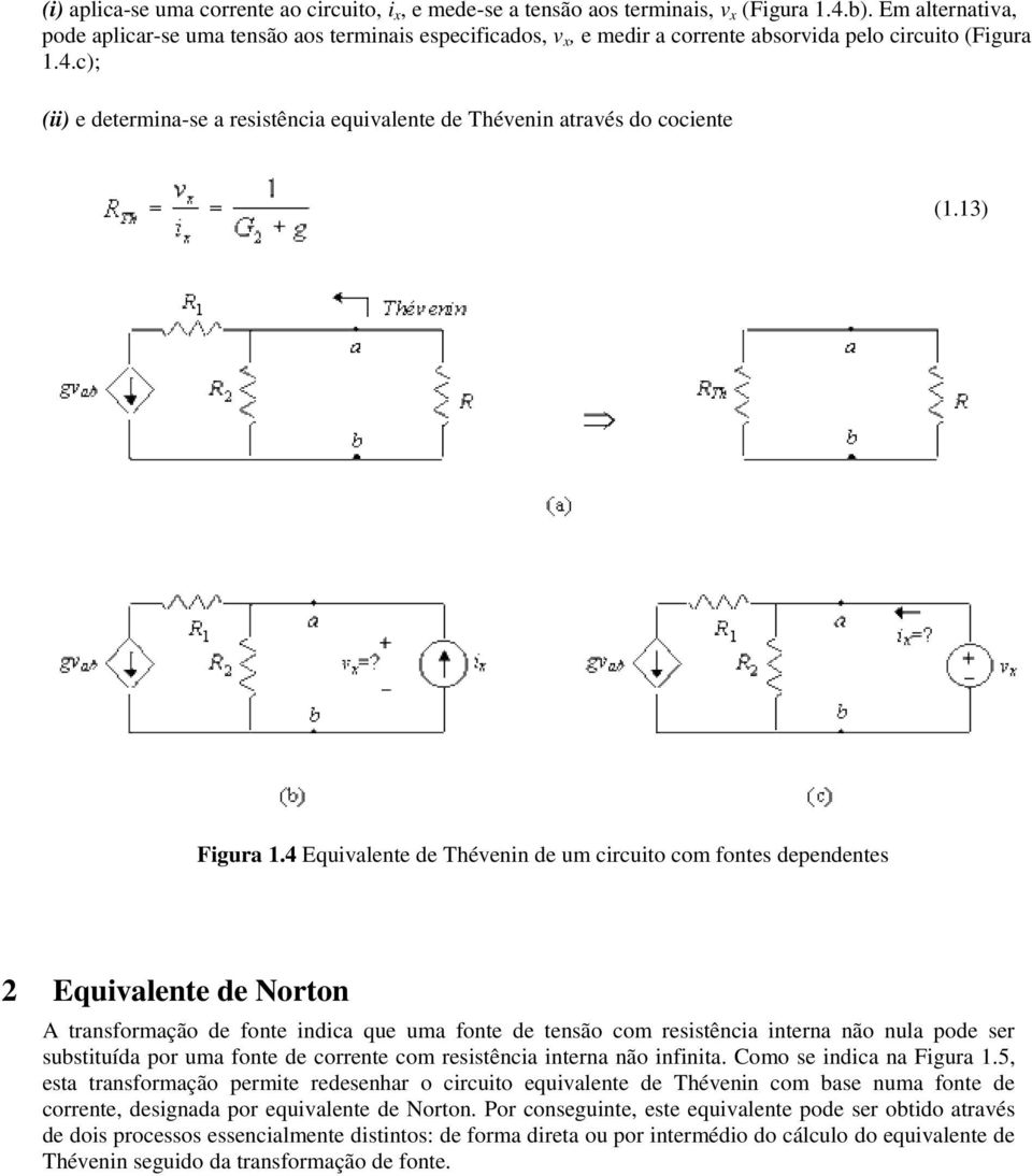 c); (ii) e determina-se a resistência equivalente de Thévenin através do cociente (1.13) Figura 1.