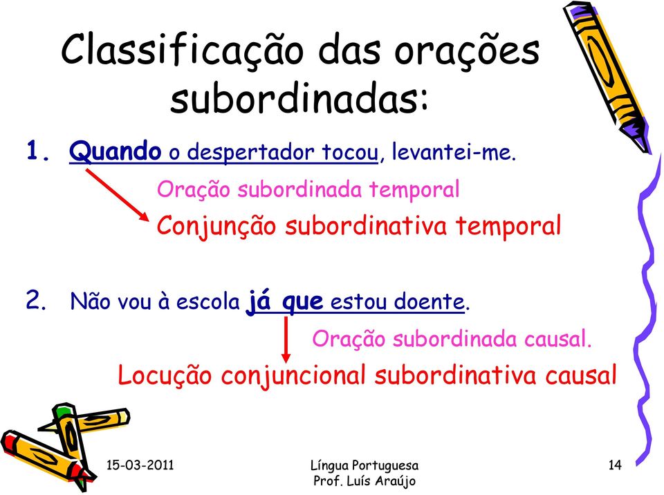 Oração subordinada temporal Conjunção subordinativa temporal 2.