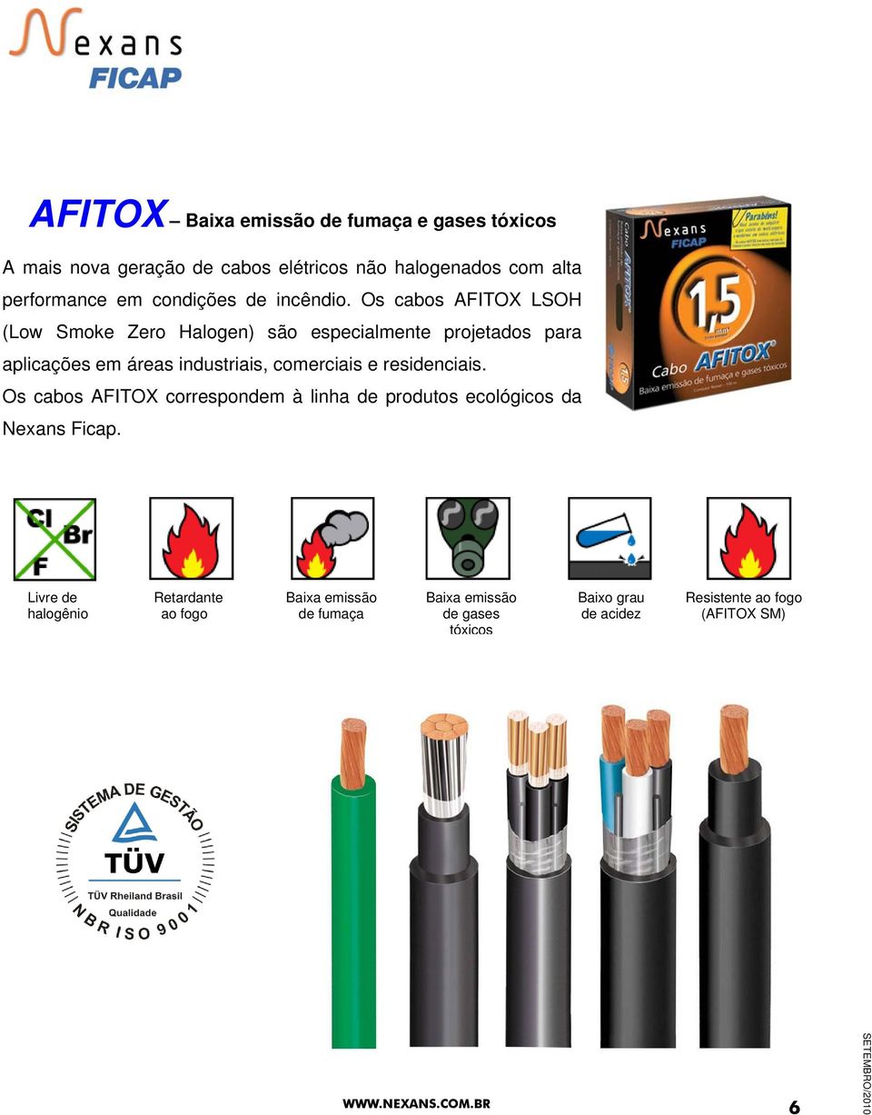 Os cabos AFITOX LSOH (Low Smoke Zero Halogen) são especialmente projetados para aplicações em áreas industriais, comerciais e