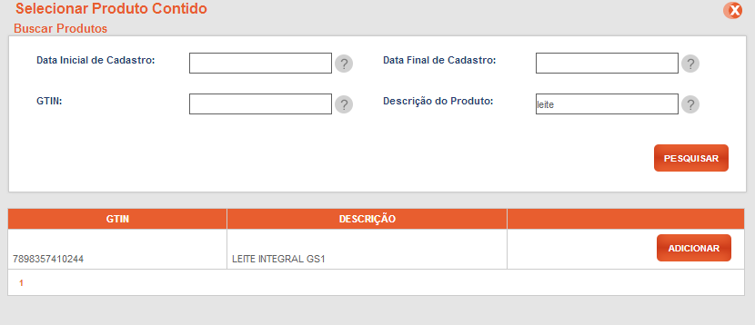 Cadastrar/Identificar Itens Logísticos Prefixo GS1 - Ao clicar no tipo de número de identificação