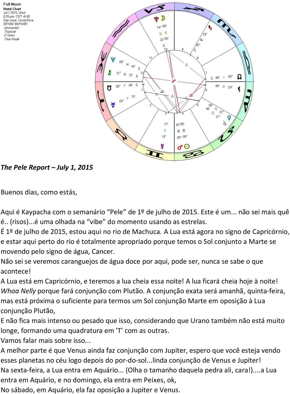 A Lua está agora no signo de Capricórnio, e estar aqui perto do rio é totalmente apropriado porque temos o Sol conjunto a Marte se movendo pelo signo de água, Cancer.