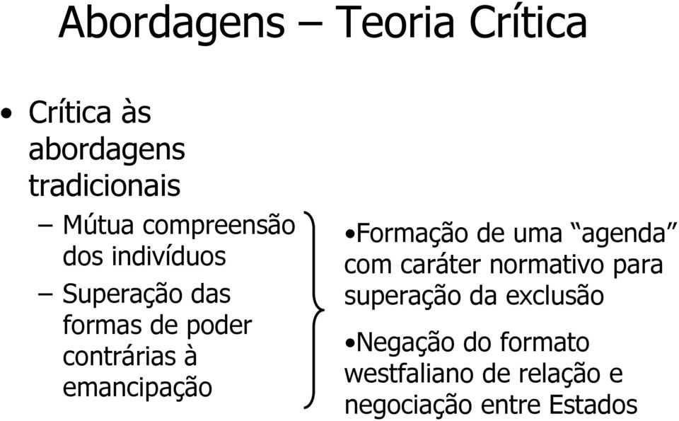 emancipação Formação de uma agenda com caráter normativo para superação