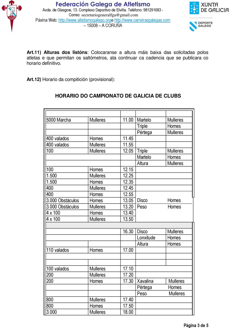 45 400 valados Mulleres 11.55 100 Mulleres 12.05 Triple Mulleres Martelo Homes Altura Mulleres 100 Homes 12.15 1.500 Mulleres 12.25 1.500 Homes 12.35 400 Mulleres 12.45 400 Homes 12.55 3.