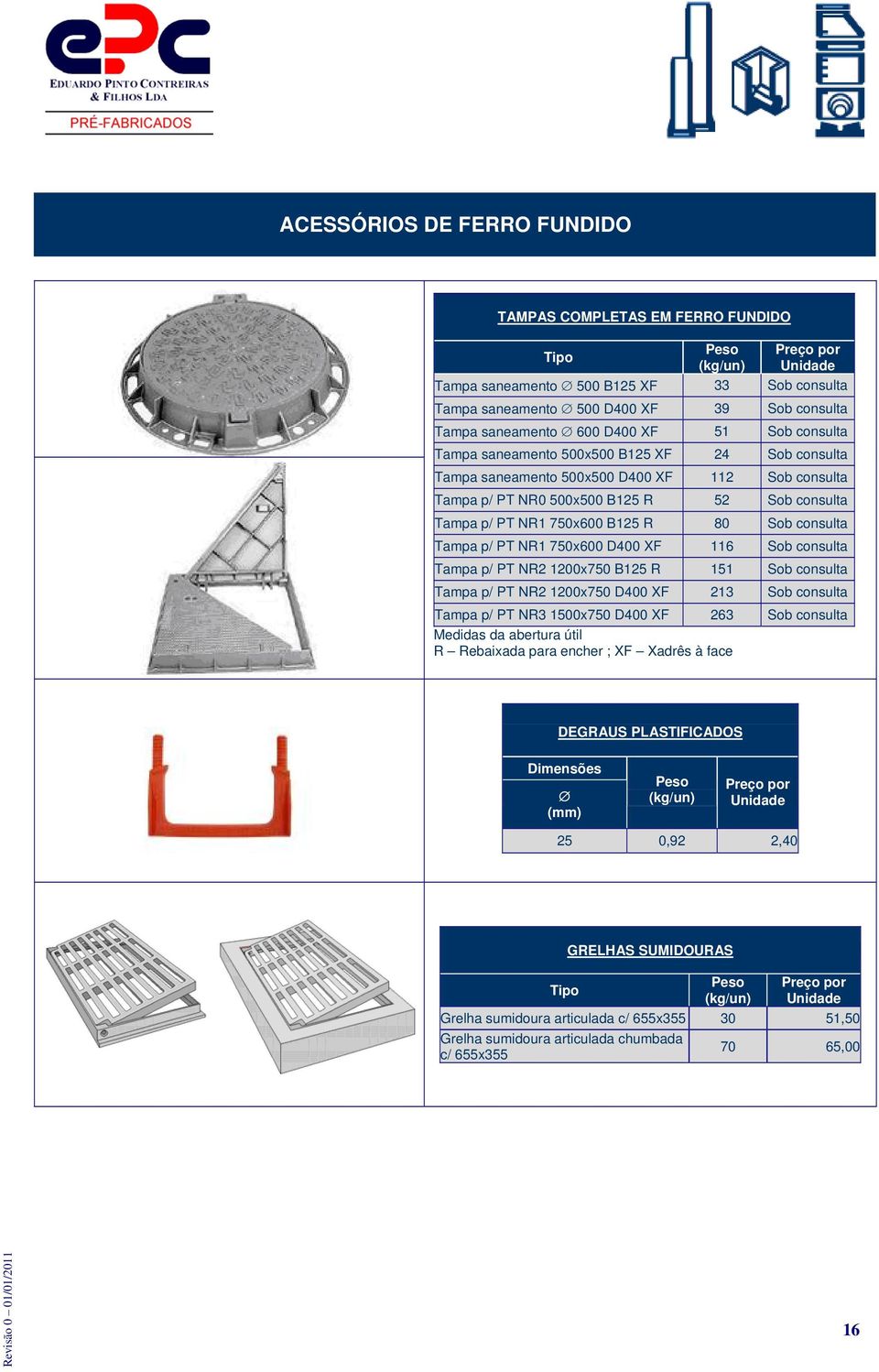 p/ PT NR1 750x600 D400 XF 116 Sob consulta Tampa p/ PT NR2 1200x750 B125 R 151 Sob consulta Tampa p/ PT NR2 1200x750 D400 XF 213 Sob consulta Tampa p/ PT NR3 1500x750 D400 XF 263 Sob consulta Medidas