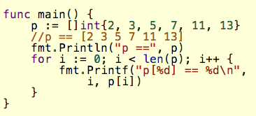 Tipos de dados Slices (arrays) Compostos Um slice aponta para uma matriz de valores e também inclui um comprimento.