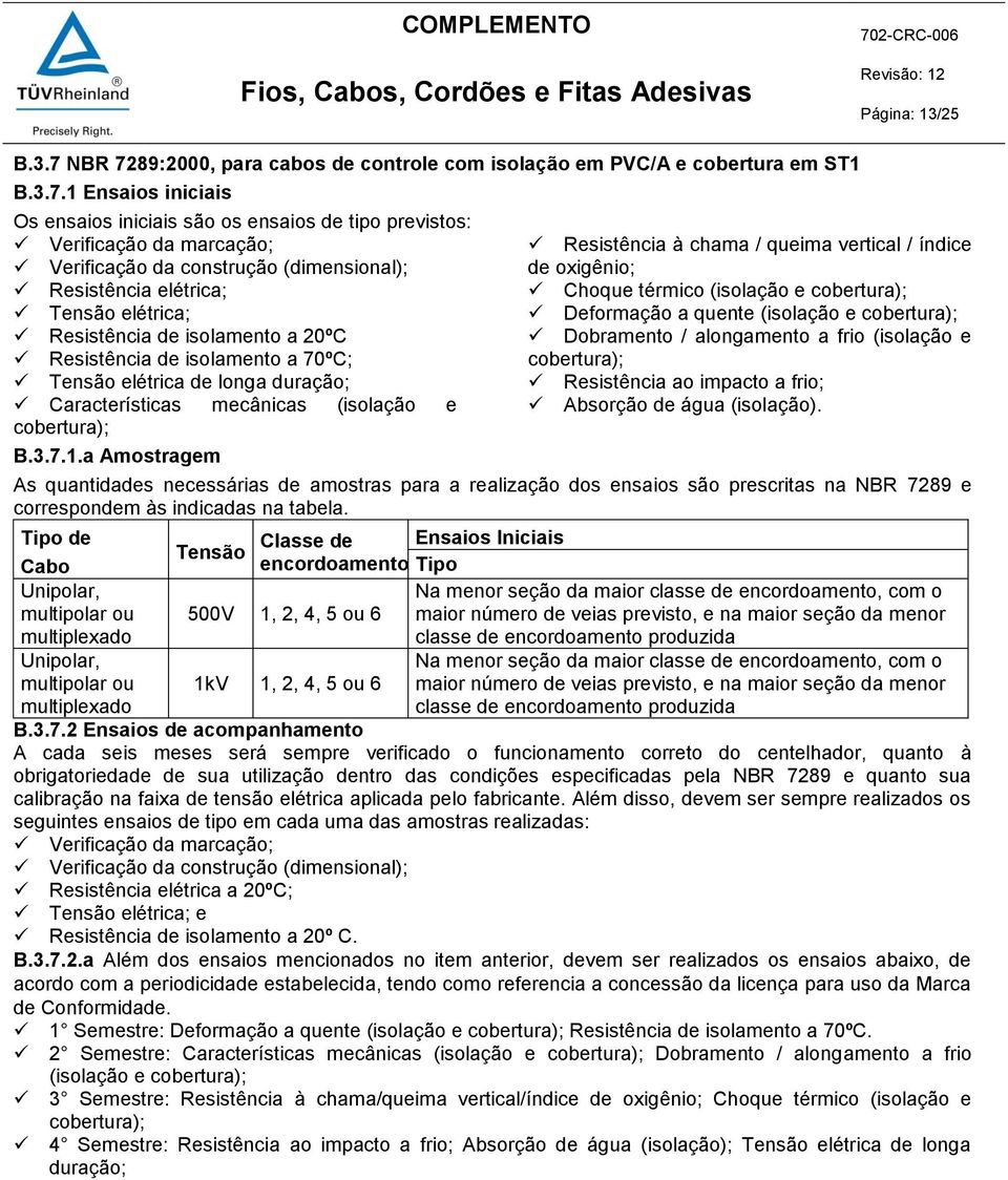 89:2000, para cabos de controle com isolação em PVC/A e cobertura em ST1 B.3.7.