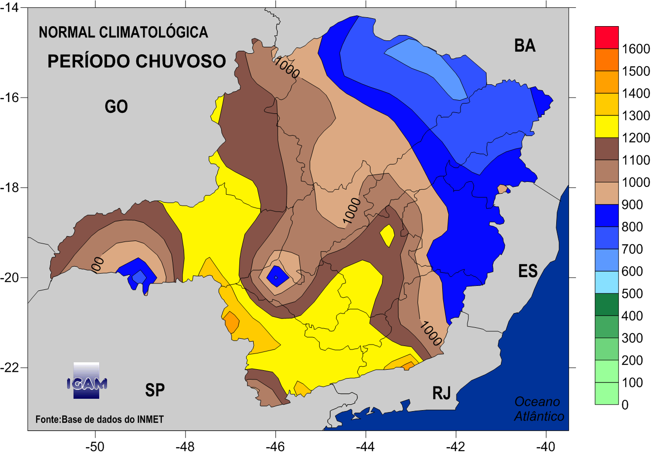 PERÍODO CHUVOSO O período chuvoso está compreendido entre os meses de outubro a março e apresentam três regiões distintas sob o aspecto do acumulado de chuva: Nordeste do estado, onde os valores de