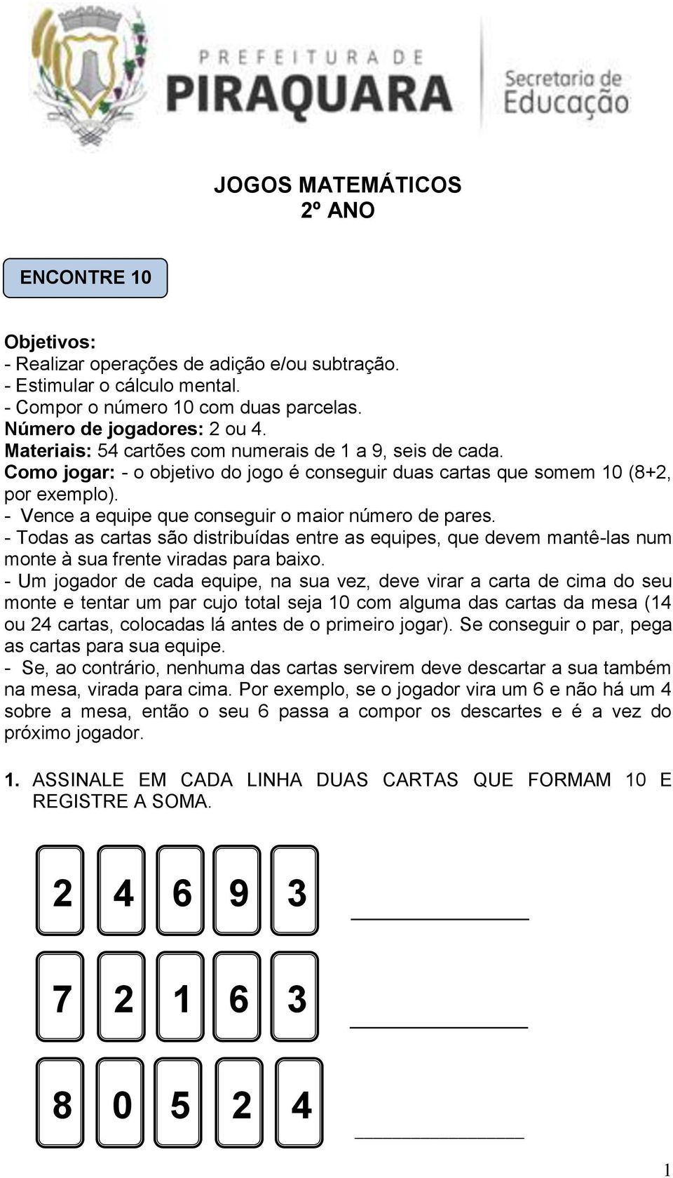JOGOS MATEMÁTICOS 2º ANO - PDF Download grátis