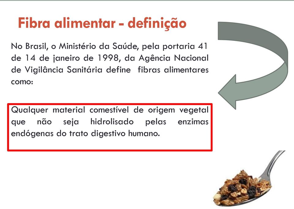 define fibras alimentares como: Qualquer material comestível de origem