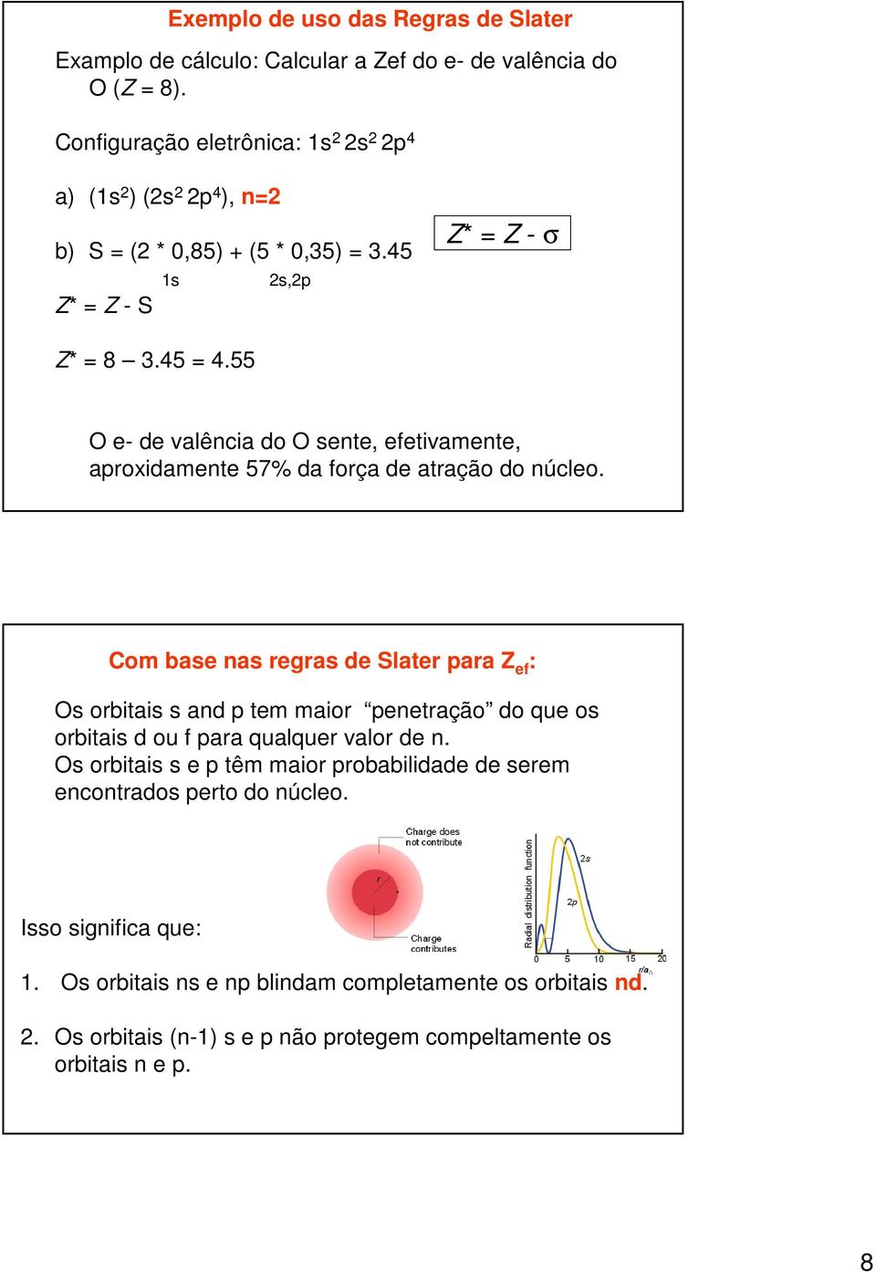 55 O e- de valência do O sente, efetivamente, aproxidamente 57% da força de atração do núcleo.