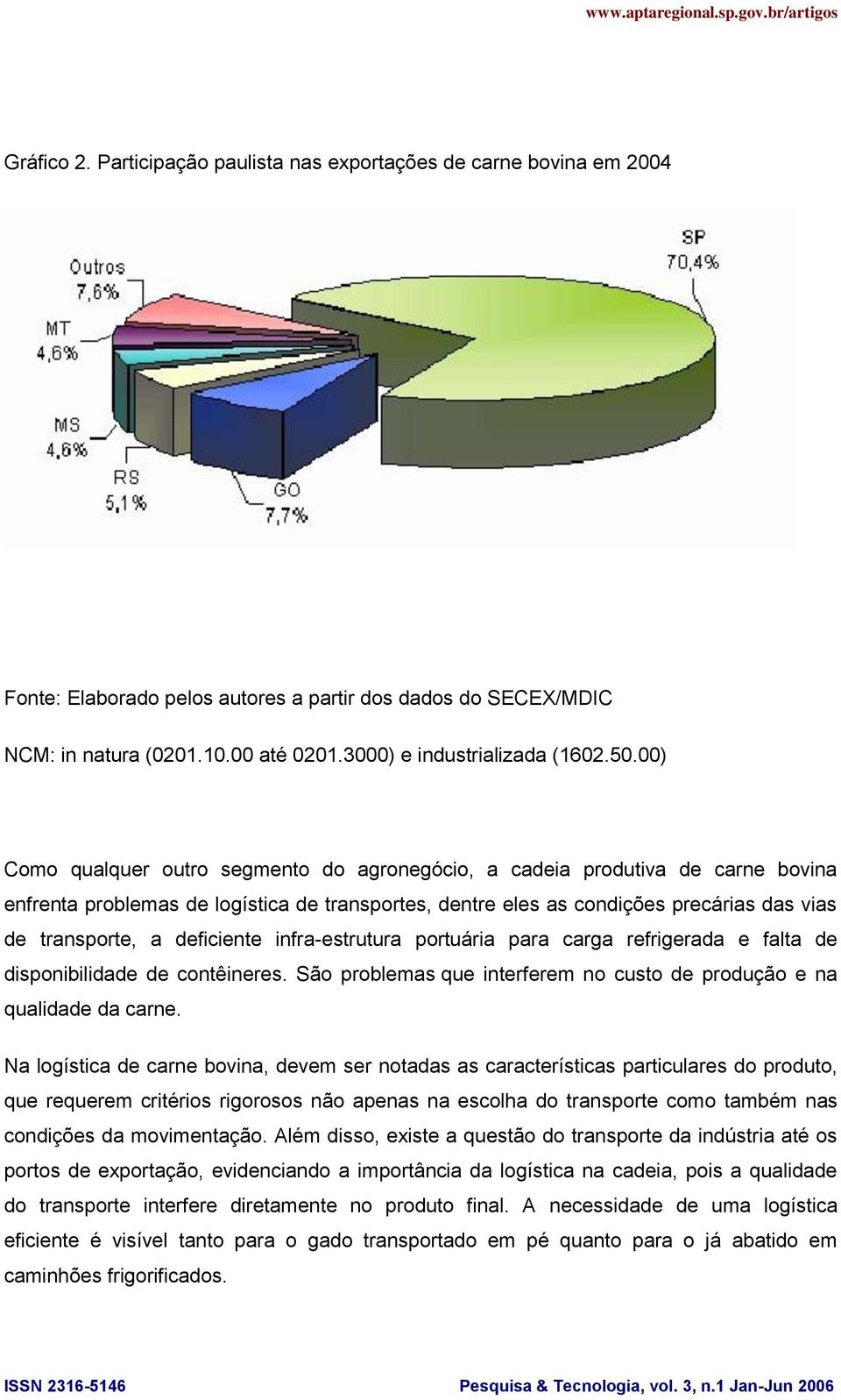 00) Como qualquer outro segmento do agronegócio, a cadeia produtiva de carne bovina enfrenta problemas de logística de transportes, dentre eles as condições precárias das vias de transporte, a