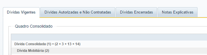 Abas e a situação das dívidas Aba Dívidas vigentes Situação da dívida: Vigente na data-base Dívidas que compõe de fato o CDP do exercício Aba Dívidas autorizadas e não contratadas Situação da dívida: