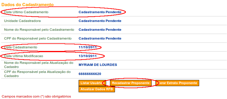 Após verificar todas as abas, o usuário deverá acessar a aba Dados para o recadastramento do Proponente.