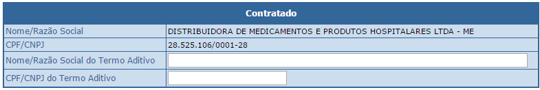 Figura 38 - Formulário para seleção do Tipo de Termo Aditivo com inclusão de dois tipos novos O Tipo de Termo Aditivo Alteração de Gestor do Contrato, não habilita novos campos para cadastramento,