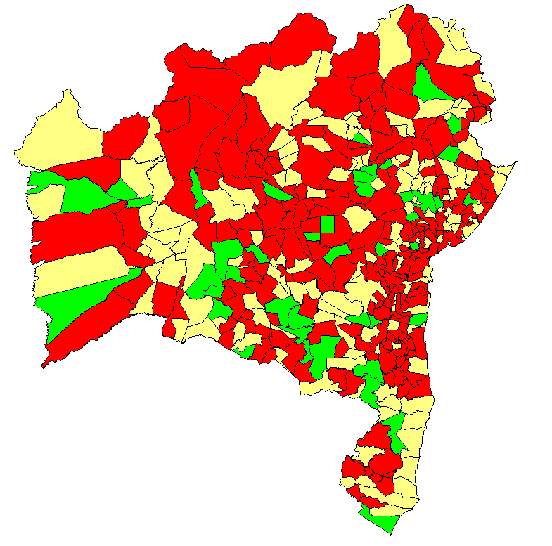 Situação Epidemiológica da Coqueluche, Bahia, 2012*. Figura 12 Cobertura vacinal da DPT segundo município, Bahia, 2012* BAHIA: Cobertura Vacinal 93,83% Homogeneidade - 45,56% COB.