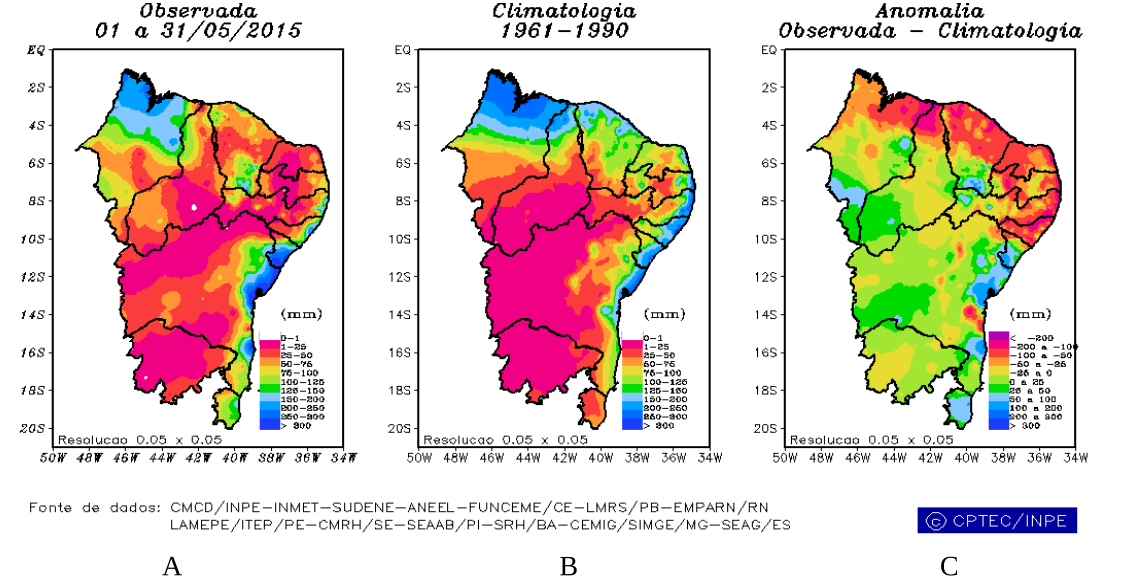 As poucas chuvas registradas nesse mês de maio refletiram, negativamente, em grande parte do Nordeste brasileiro, principalmente, nas áreas onde este mês está inserido no período mais chuvoso.