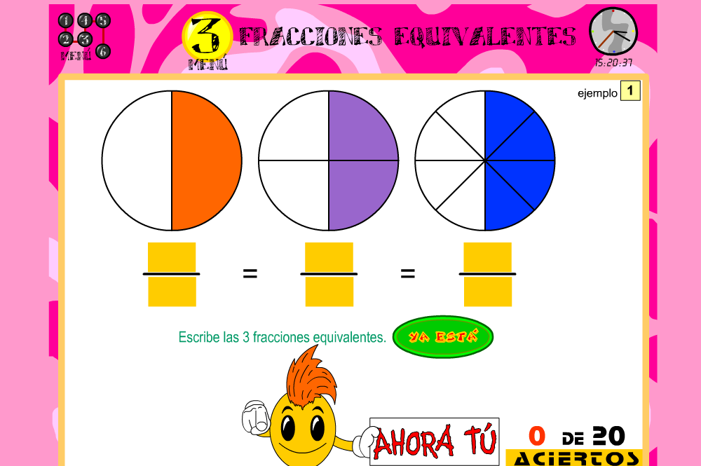 Figura 5 - Exemplo de atividade no JClic Fonte: Autores Figura 6 - Exemplo de jogo online Fonte: http://ntic.educacion.es/w3//recursos/primaria/matematicas/fracciones/menuu3.