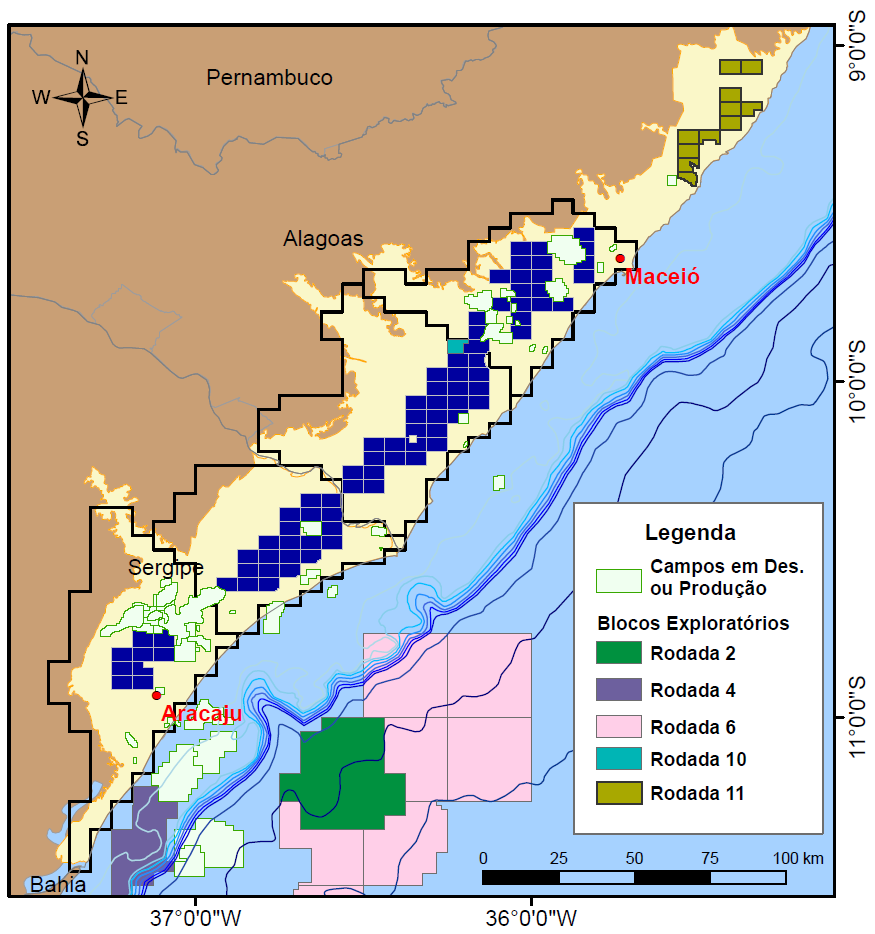 Campos Petrolíferos Sub-bacia de Alagoas 18 Campos em Produção/Desenvolvimento 17 em Terra 1 em Mar 10 campos de Óleo 7 campos de Gás 1