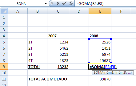 É também possível realizar operações com células que contenham já fórmulas.