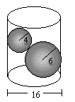 (UFViçosa MG/200) Em um recipiente que tem a forma de um cilindro circular reto, com diâmetro da base igual a 16 cm, são colocadas duas esferas de chumbo de raios iguais a 6 cm e 4 cm, conforme