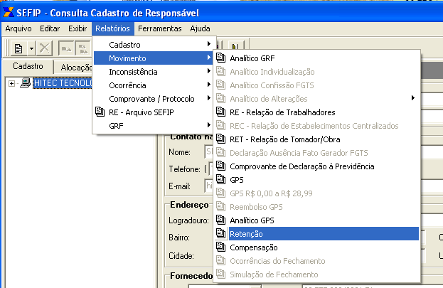 DENTRO DA SEFIP Os RELATÓRIOS no SEFIP, que compõem os saldos dos tomadores são: retenção, compensação e reembolso GPS.