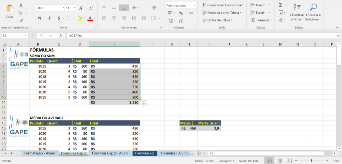 Agora dê uma olhada na barra inferior direita do Excel: Viu? O Excel já calculou e já te informou quanto seria.