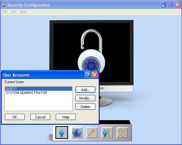 Figura 10: Tela de configuração de Segurança Ao clicarmos na chave da imagem acima, será habilitada a segurança, e