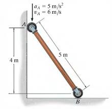 1. O rolete A move-se com velocidade contante v A = 3 m/s; determine a velocidade angular da barra AB e a velocidade do rolete B, v B. R.: = 4 rad/s v B = 5.
