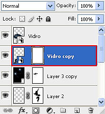 esquerda. Selecione a layer Vidro copy e clique no ícone de Add layer mask no rodapé da paleta Layers para adicionar uma máscara na layer.