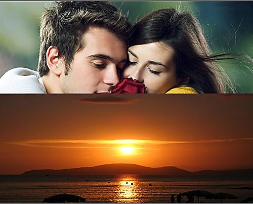 Clique sobre a foto Pôr-do-sol e mantendo pressionado o botão do mouse, arraste a imagem para cima da foto dos Namorados.