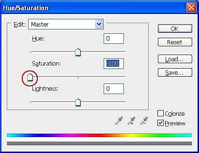 Clique no menu Image, Adjustments, opção Hue/Saturation ou utilize as teclas de