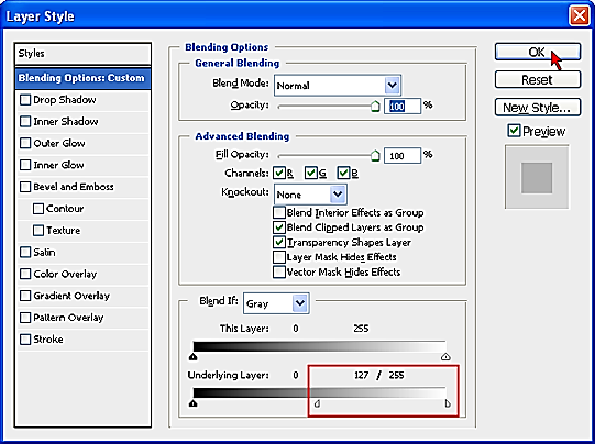 Clique com o botão direito do mouse sobre a nova layer e escolha a opção Blending Options.