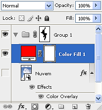 Clique na layer Nuvem e no menu Layer, New Fill Layer, opção Solid Color, escolha a cor vermelha e pressione OK.