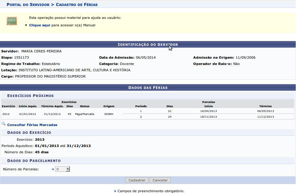 O sistema exibirá a tela que permite a Identificação do Servidor, incluindo os dados funcionais cadastrados no sistema.