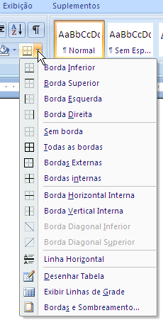 Formatação do documento Bordas e sombreamento Na guia Início, grupo