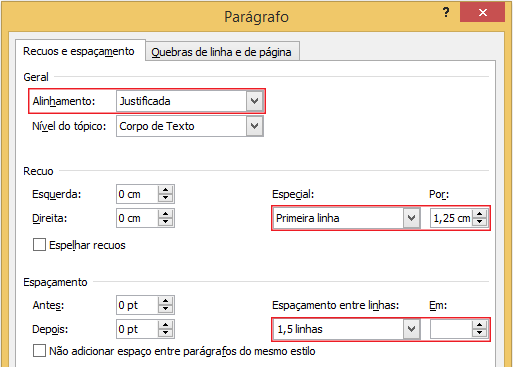 Como formatar o parágrafo (recuos e espaçamento) As configurações de parágrafo não são iguais para toda a monografia, mas no corpo do texto mantêm a mesma formatação.