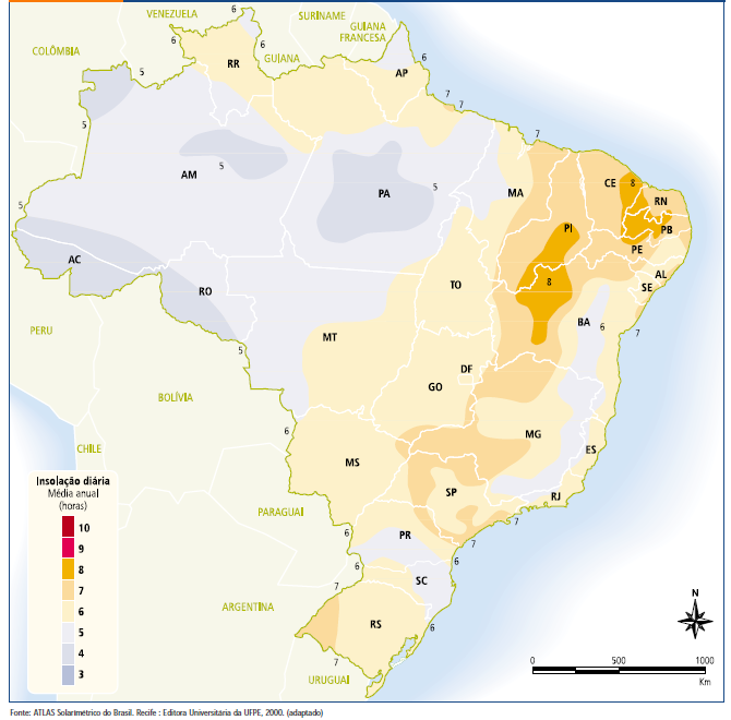 Brasil Contexto da Agricultura Irrigada Média anual de insolação diária no
