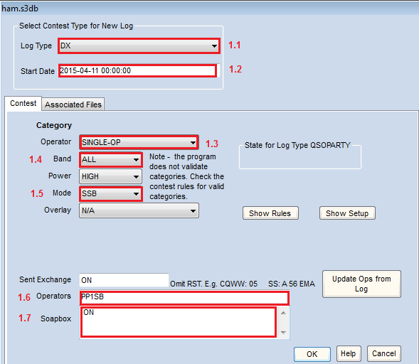 HOW TO 1. Configurando concurso no N1MMplus 1.1. Log Type = DX. 1.2. Start Date = data do inicio do concurso. 1.3.