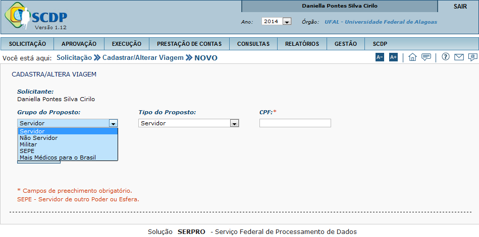 Escolha o Grupo de Proposto, o Tipo de Proposto, digite o CPF e clique em Pesquisar. 9 OBS.