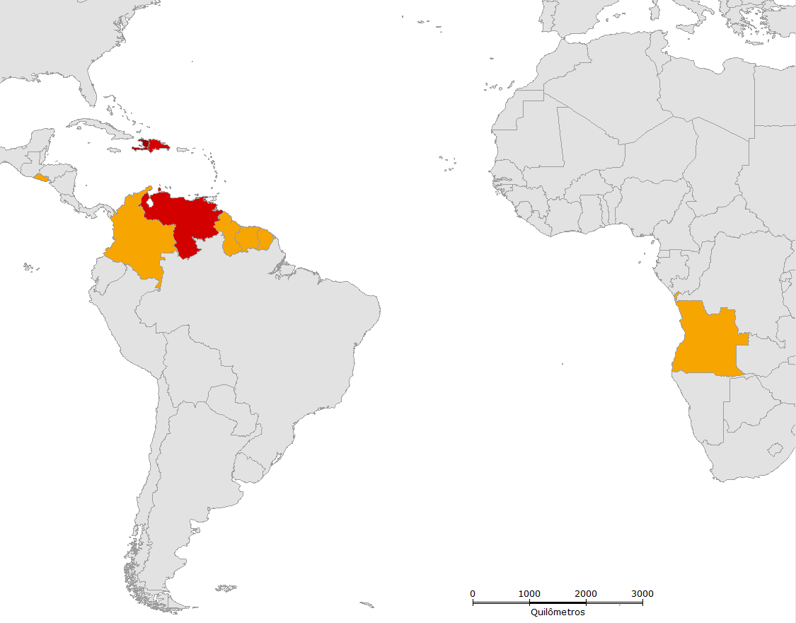 Chikungunya: procedência de casos importados Haiti República Dominicana Venezuela Suriname Guiana