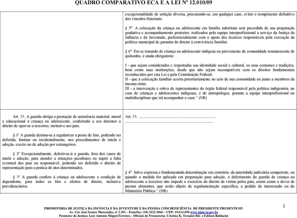 Infância e da Juventude, preferencialmente com o apoio dos técnicos responsáveis pela execução da política municipal de garantia do direito à convivência familiar.