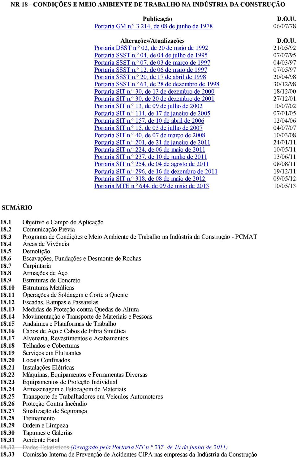 º 12, de 06 de maio de 1997 07/05/97 Portaria SSST n.º 20, de 17 de abril de 1998 20/04/98 Portaria SSST n.º 63, de 28 de dezembro de 1998 30/12/98 Portaria SIT n.