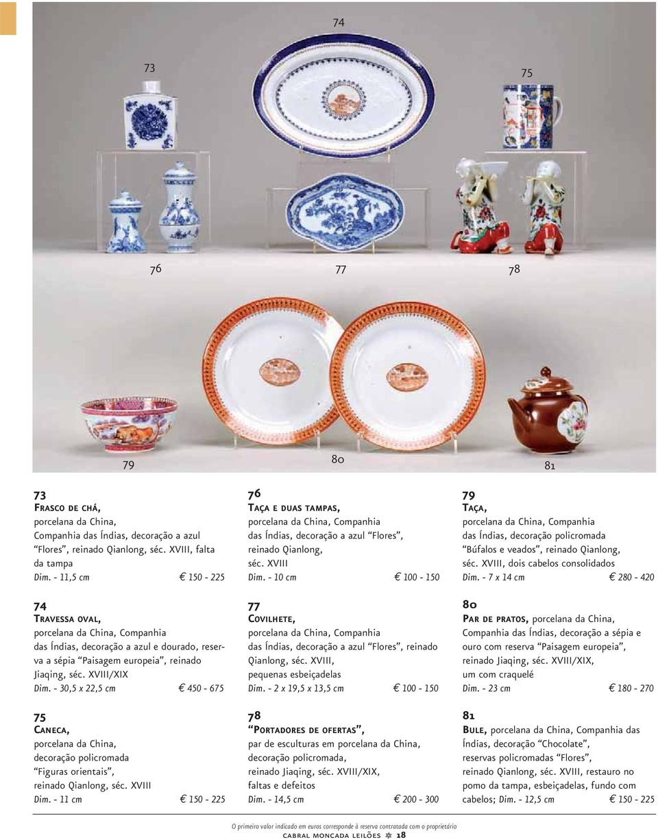 - 30,5 x 22,5 cm 450-675 75 CANECA, porcelana da China, decoração policromada Figuras orientais, reinado Qianlong, séc. XVIII Dim.