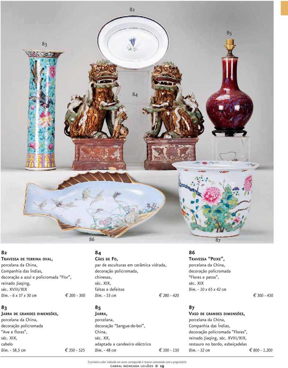 - 53 cm 280-420 86 TRAVESSA PEIXE, porcelana da China, decoração policromada Flores e patos, séc. XIX Dim.