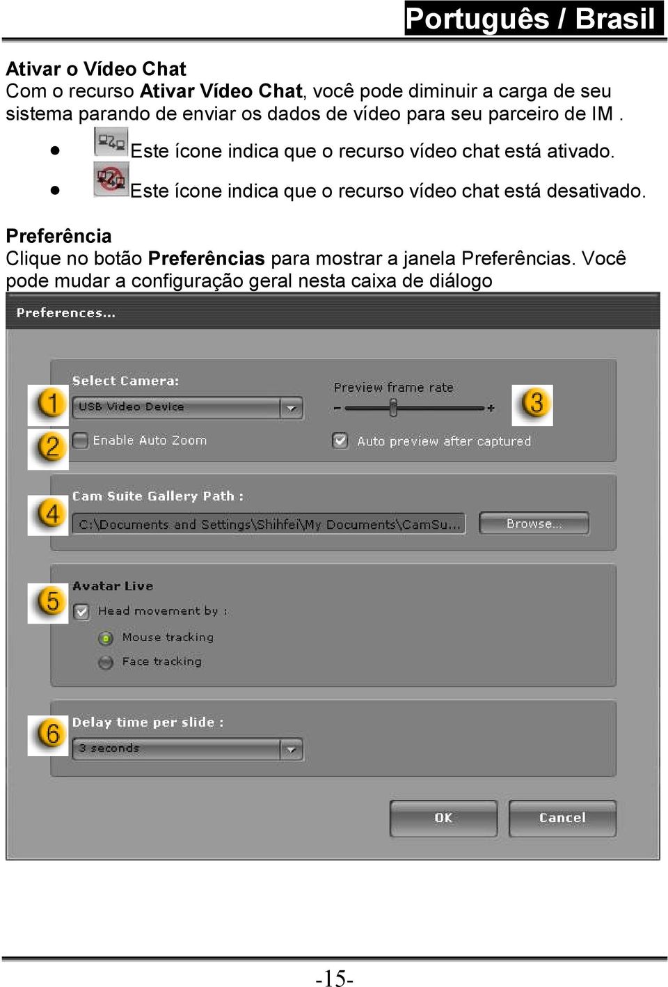 Este ícone indica que o recurso vídeo chat está ativado.